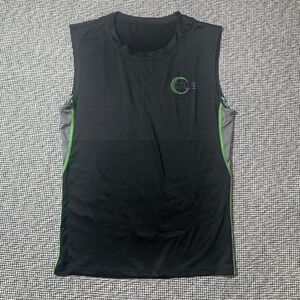 Cue Mens Compression Tank Top Black Neon Green Posture Support Size M Sleeveless